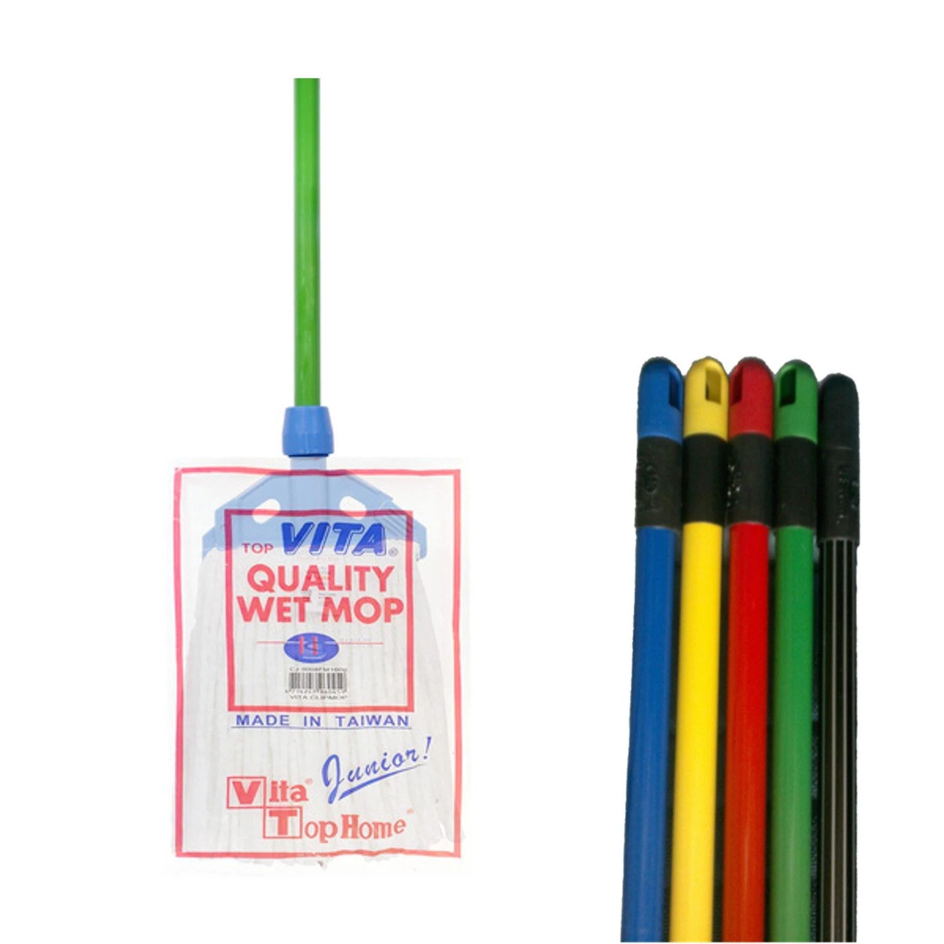 Vita Junior Cotton Wet Mop 160 Gms (White) With Mop Holder & Metal Handle - Vita - Made in Taiwan