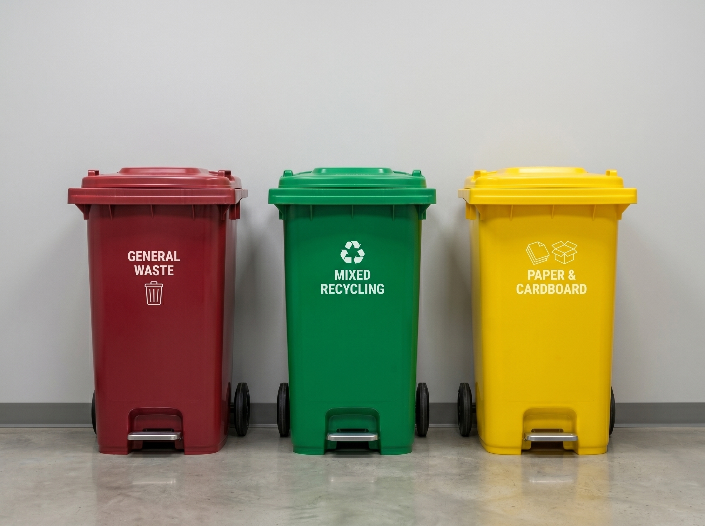 120L pedal bin in red, green and yellow