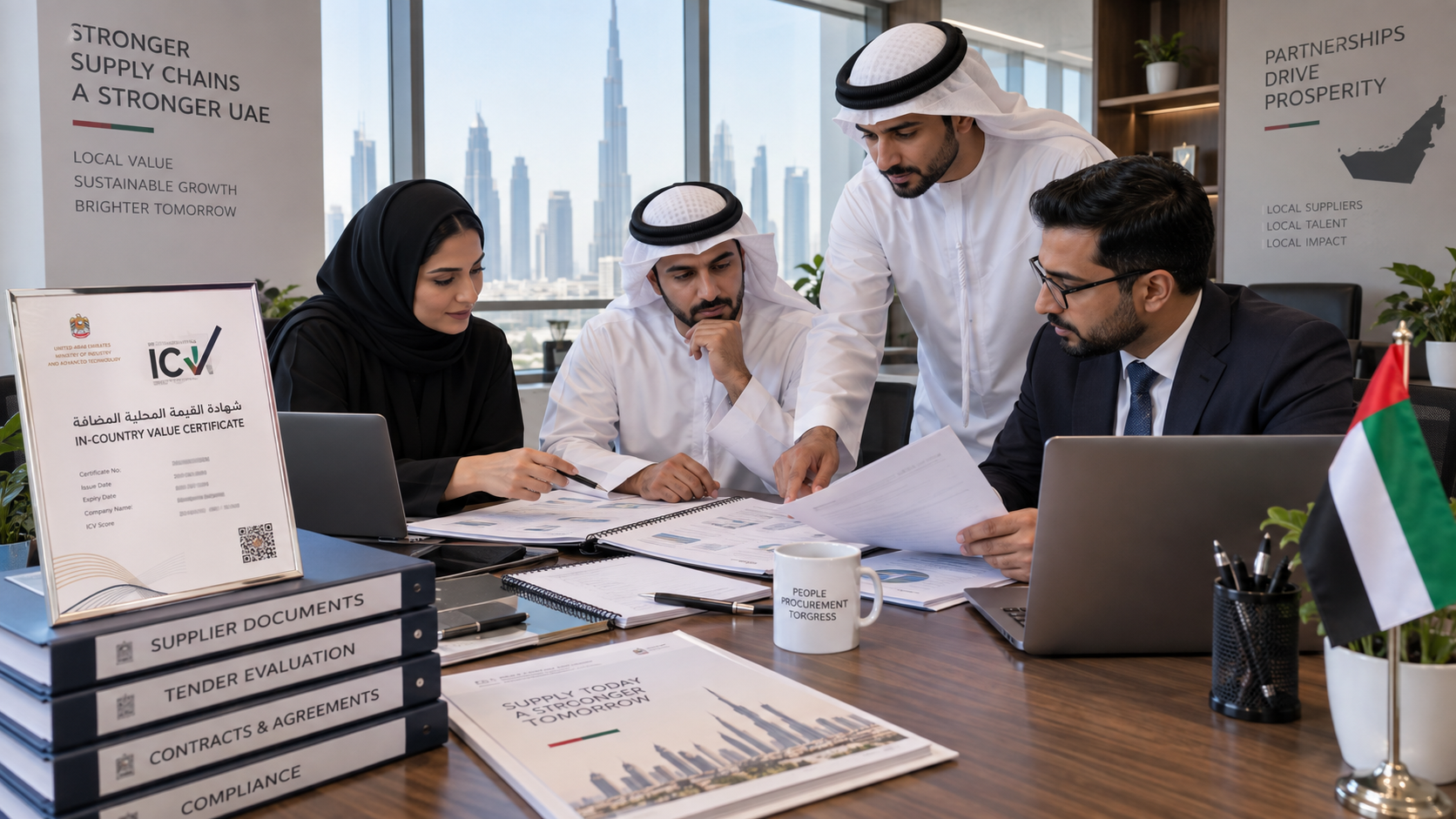 Procurement team reviewing UAE ICV certification documents