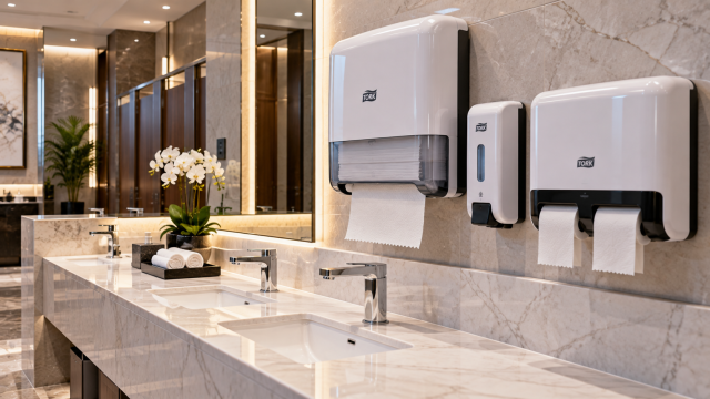 Washroom dispenser system with tissue and soap refills